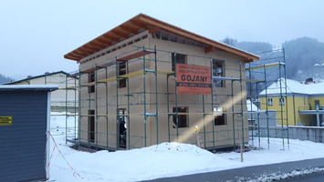 Holzriegelbau und Fassade mit Weichfaserplatten